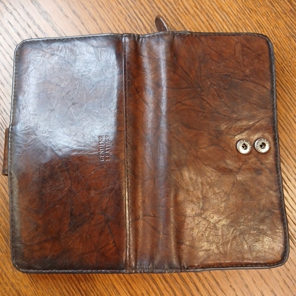 Mens Brown Leather Trifold Wallet Vintage Distressed Snap Coin Pocket ID Window - Picture 11 of 11